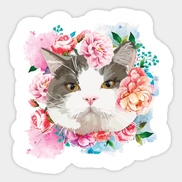 Cat with Flower Sticker by thedailysoe